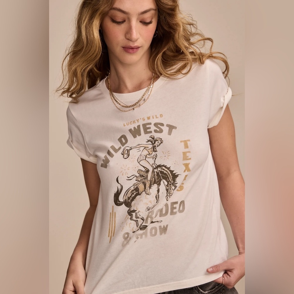 Lucky Brand Wild West Classic Crew graphic tee LG Western cowgirl